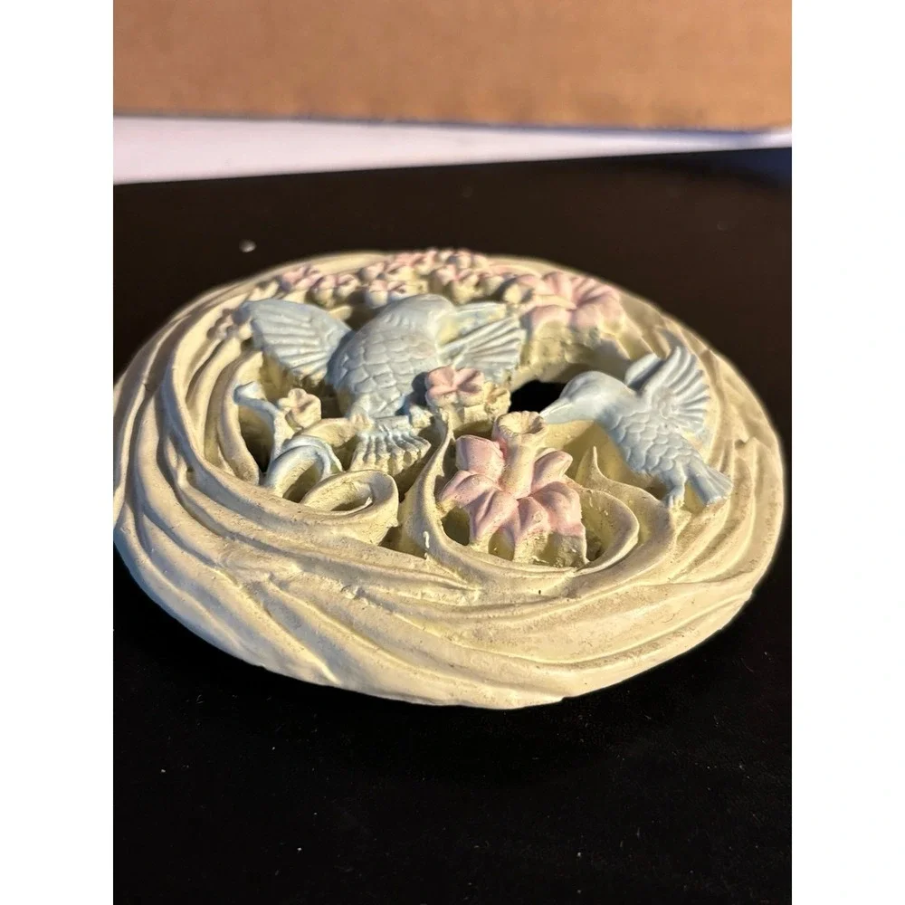 VINTAGE 1989 RAWCLIFFE PEWTER HUMMINGBIRD THEME CANDLE / JAR TOPPER
